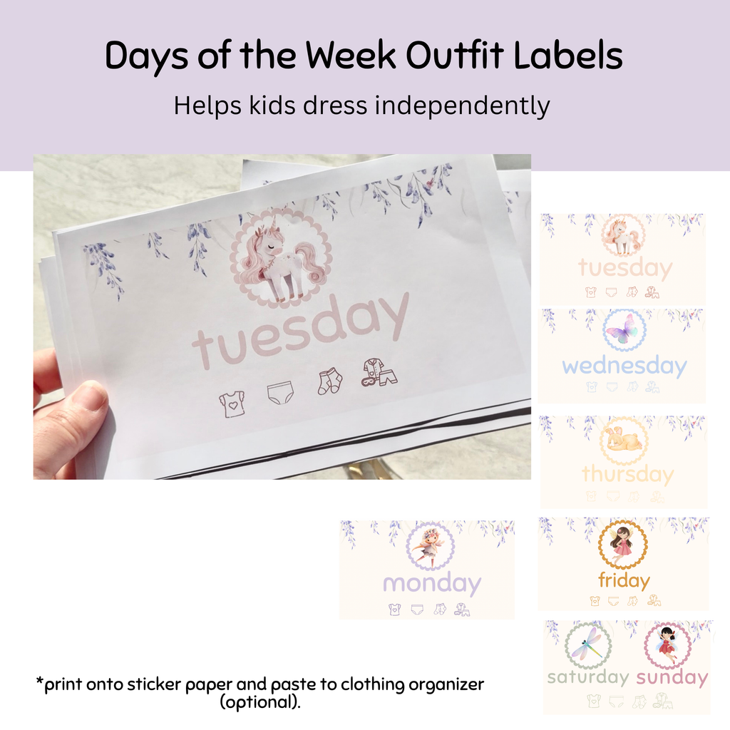 Kids Visual Routine Schedule Bundle | Fairy Routine Charts, Days of the Week, Weekly Planner & Outfit Labels