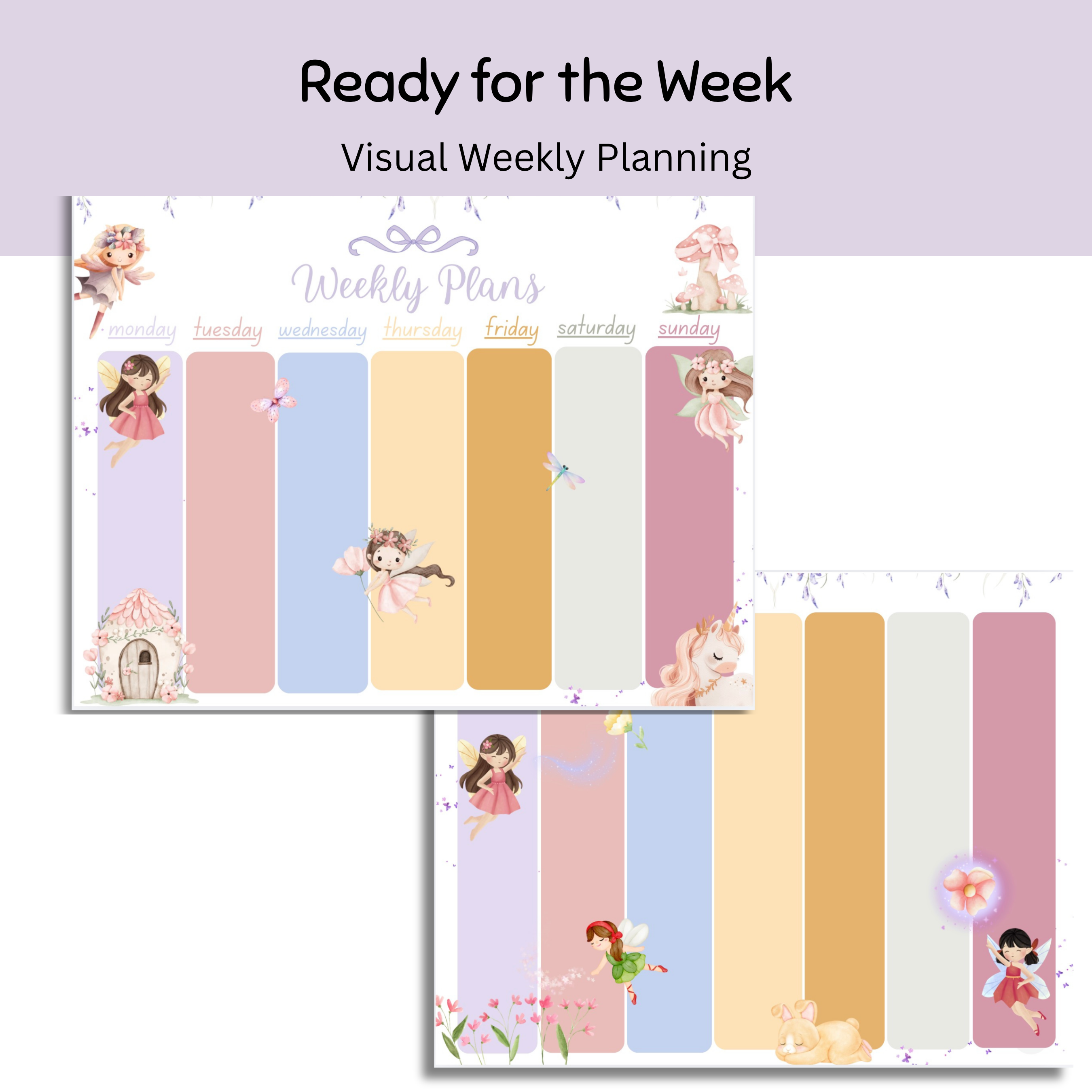 Kids Visual Routine Schedule Bundle | Fairy Routine Charts, Days of the Week, Weekly Planner & Outfit Labels