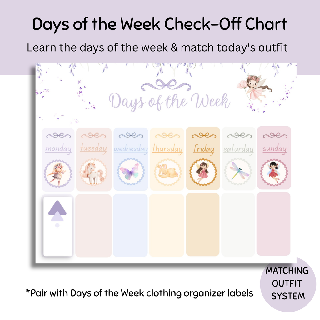 Kids Visual Routine Schedule Bundle | Fairy Routine Charts, Days of the Week, Weekly Planner & Outfit Labels