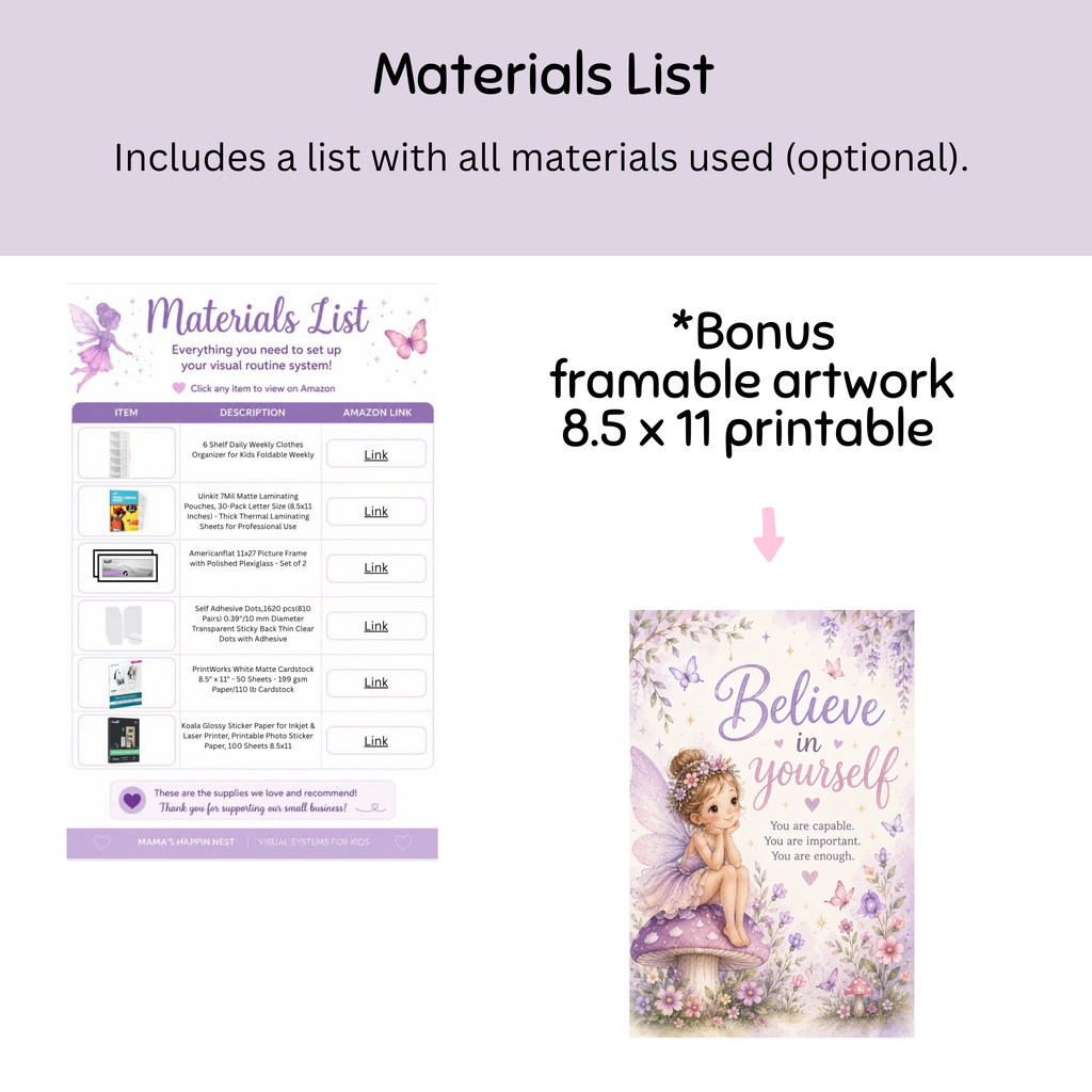 Kids Visual Routine Schedule Bundle | Fairy Routine Charts, Days of the Week, Weekly Planner & Outfit Labels